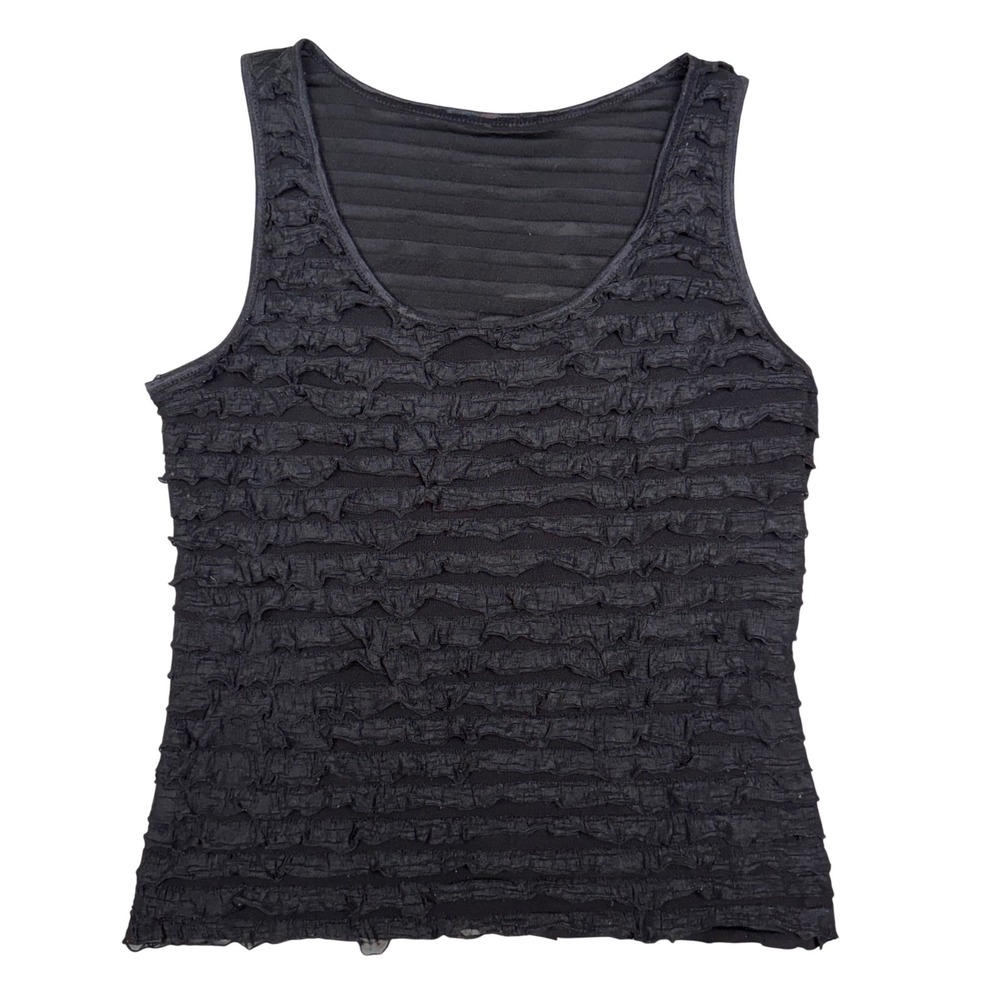 Women's‎ handmade Tank Top Black Ruffle Tiered Mesh Grunge Fairycore Y2K Small